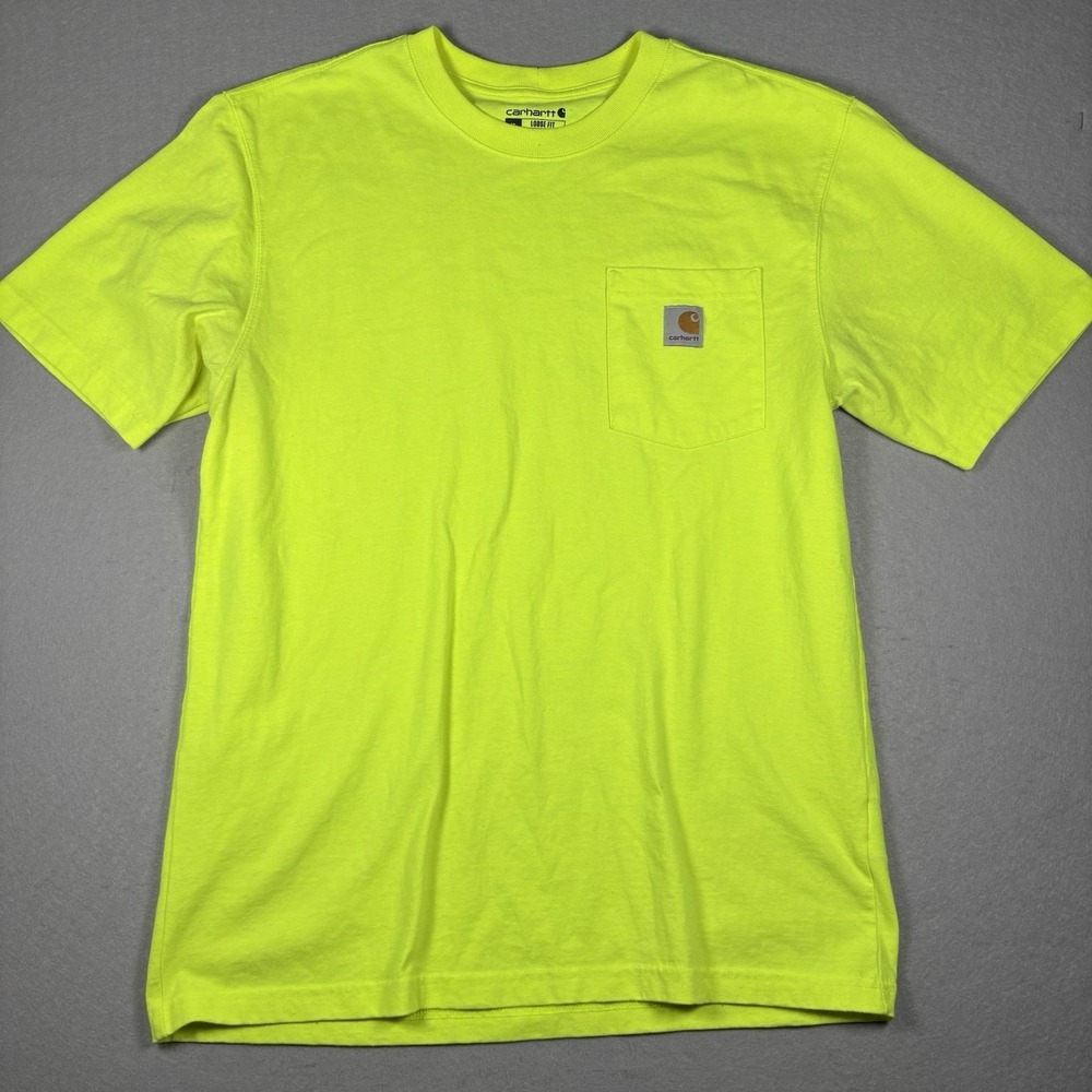 Carhartt K87 Men's Neon Yellow T-shirt Loose Fit Sz Medium Construction Workwear